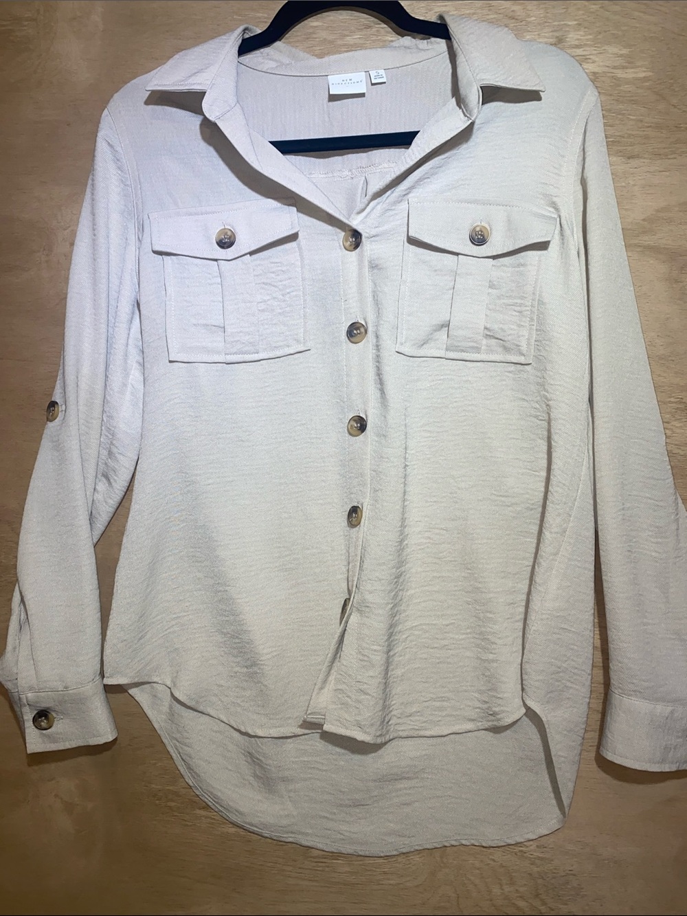 Taupe Button-Front Utility Shirt